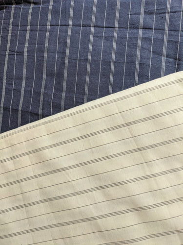 Navy Blue Cotton Stripes Fabric, Striped Handloom Fabric, Quilting Fabric